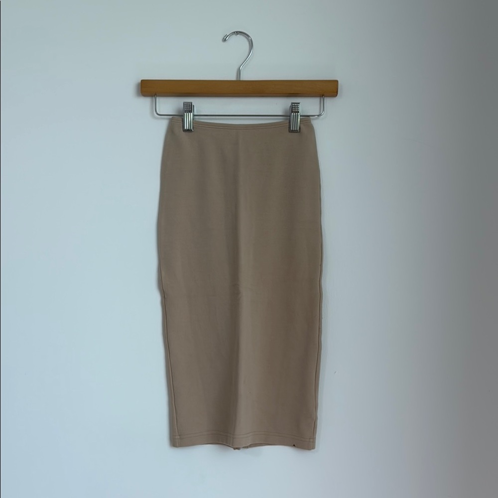 American Apparel Tan Midi Pencil Skirt